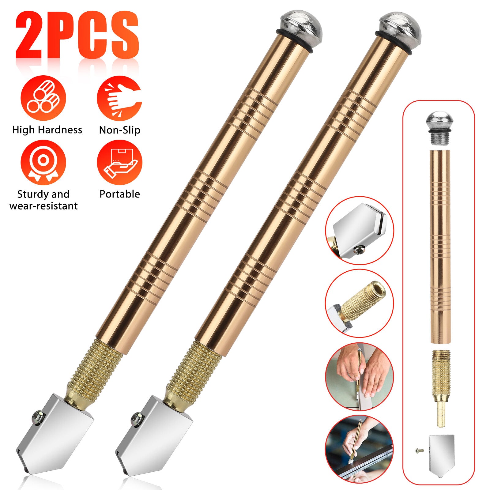 2Pcs Professional Glass Cutter Metal Carbide Precision Anti-Skid Cutting Tools
