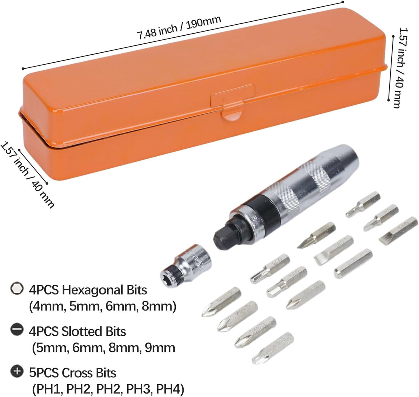 1/2" Impact Screwdriver, Manual Reversible Impact Driver Set with 13 Piece Hand