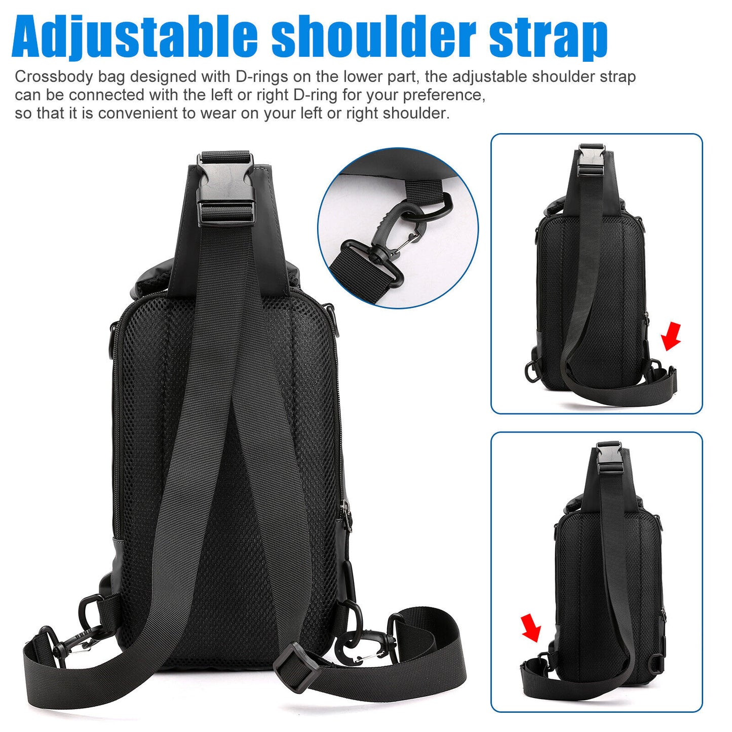 Anti-Theft Men'S Sling Crossbody Bag Chest Shoulder Messenger Backpack USB Port