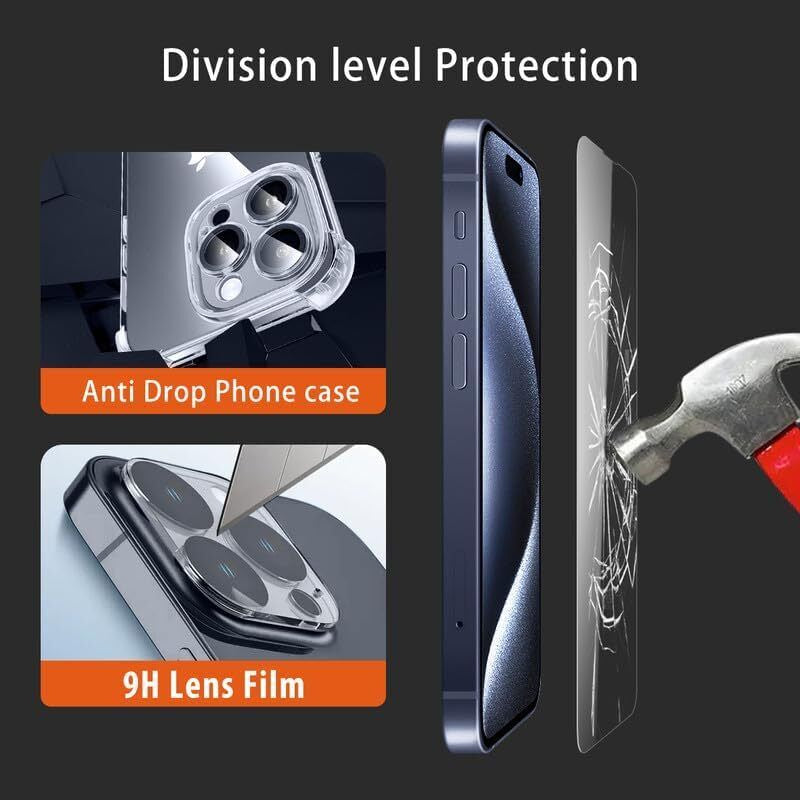 For Iphone 16 15  Pro Max Clear Shockproof Case +2*Screen +2*Lens Protector