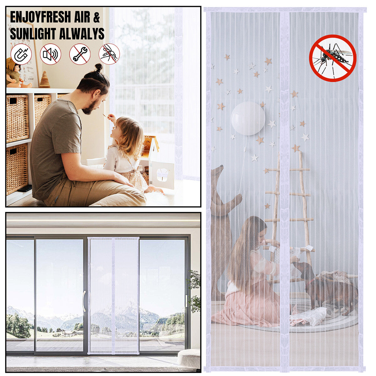 Magnetic Screen Door Mesh Curtain Heavy Duty Mosquito Net Bug Hands Free Closer