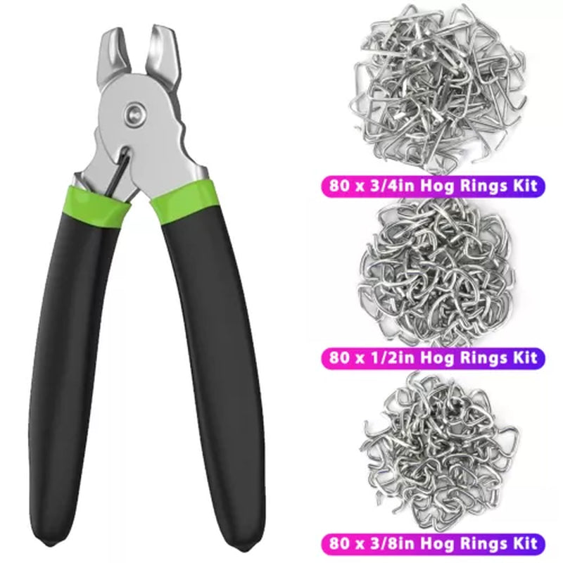 240Pcs Straight Hog Ring Pliers  3/4 1/2 3/8 Inch Rings Kit Upholstery Seat Cover