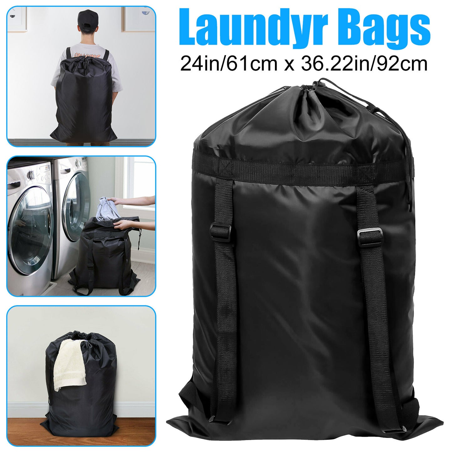 Extra Large Laundry Bag Backpack Heavy Duty Washing Clothes Drawstring 61X92 CM