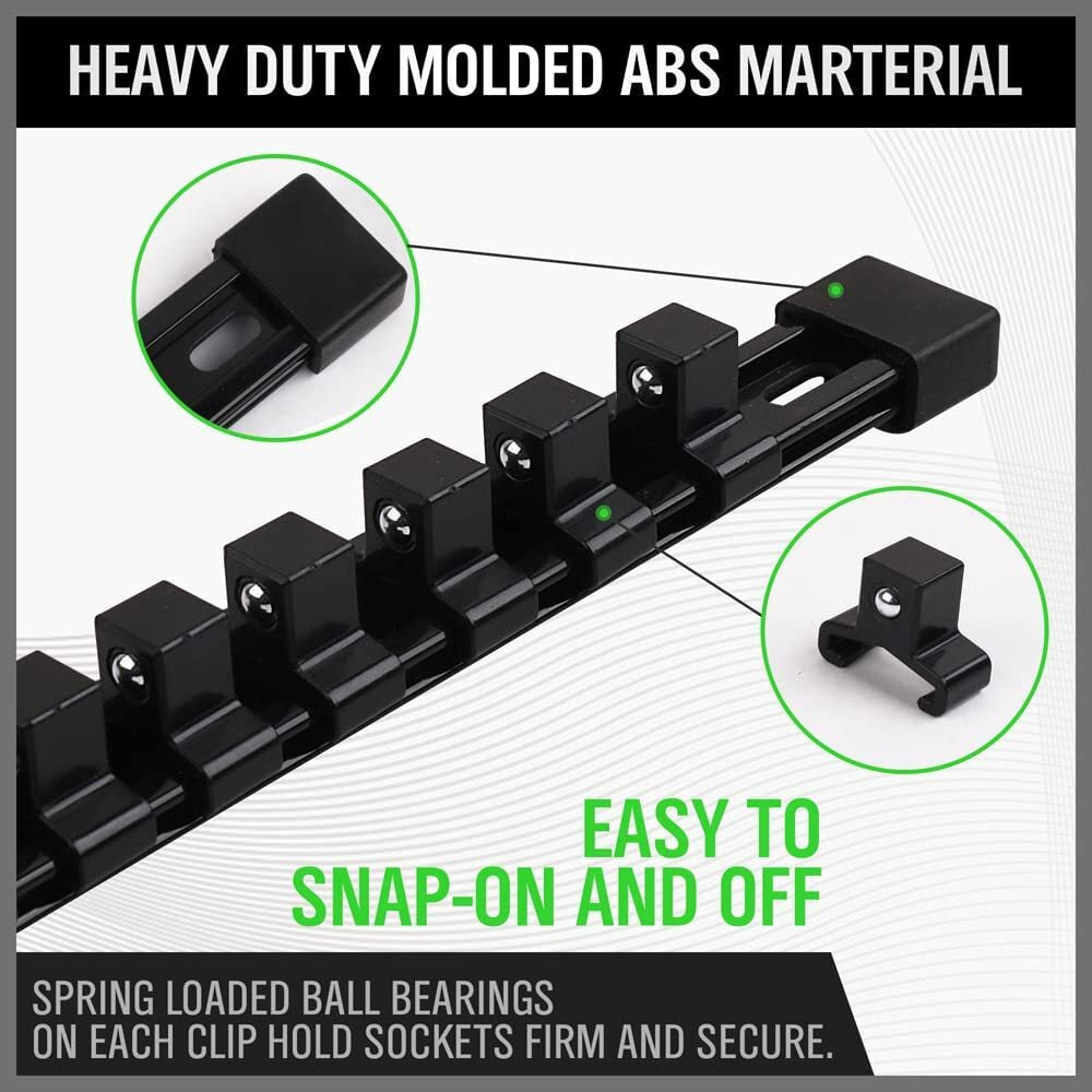 Heavy-Duty 9PCS ABS Socket Rail Holder – Wall Mount for 1/2", 3/8", 1/4" Drives