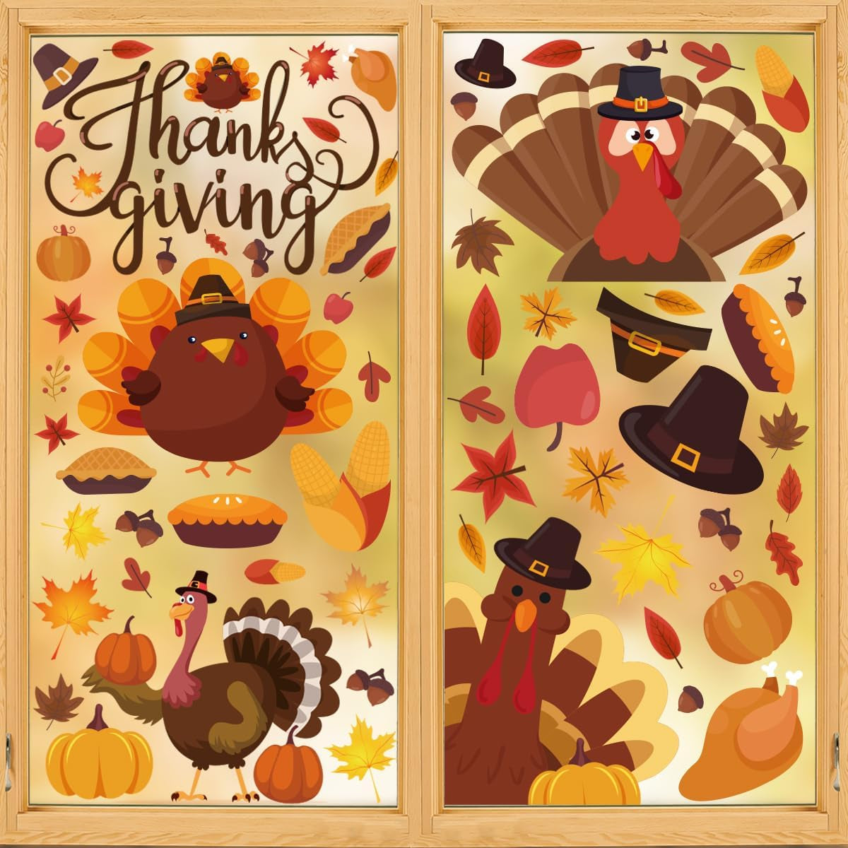 101 PCS Thanksgiving Window Cling Sticker  Turkey Pumpkin for Home Party Window Glass Display Decoration