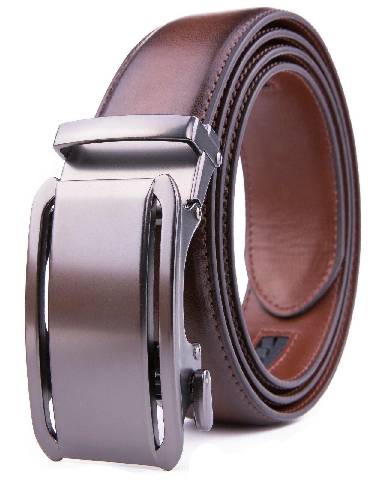 Men's Belt Men's Leather Ratchet Belt with Automatic Buckle