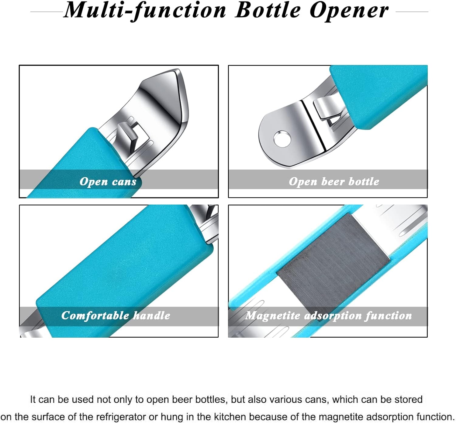 3 Pieces Magnetic Bottle Openers Can Opener Classic Beer Opener Stainless Steel Small Bottle Opener Can Tapper with Magnet for Camping and Traveling  (Blue)