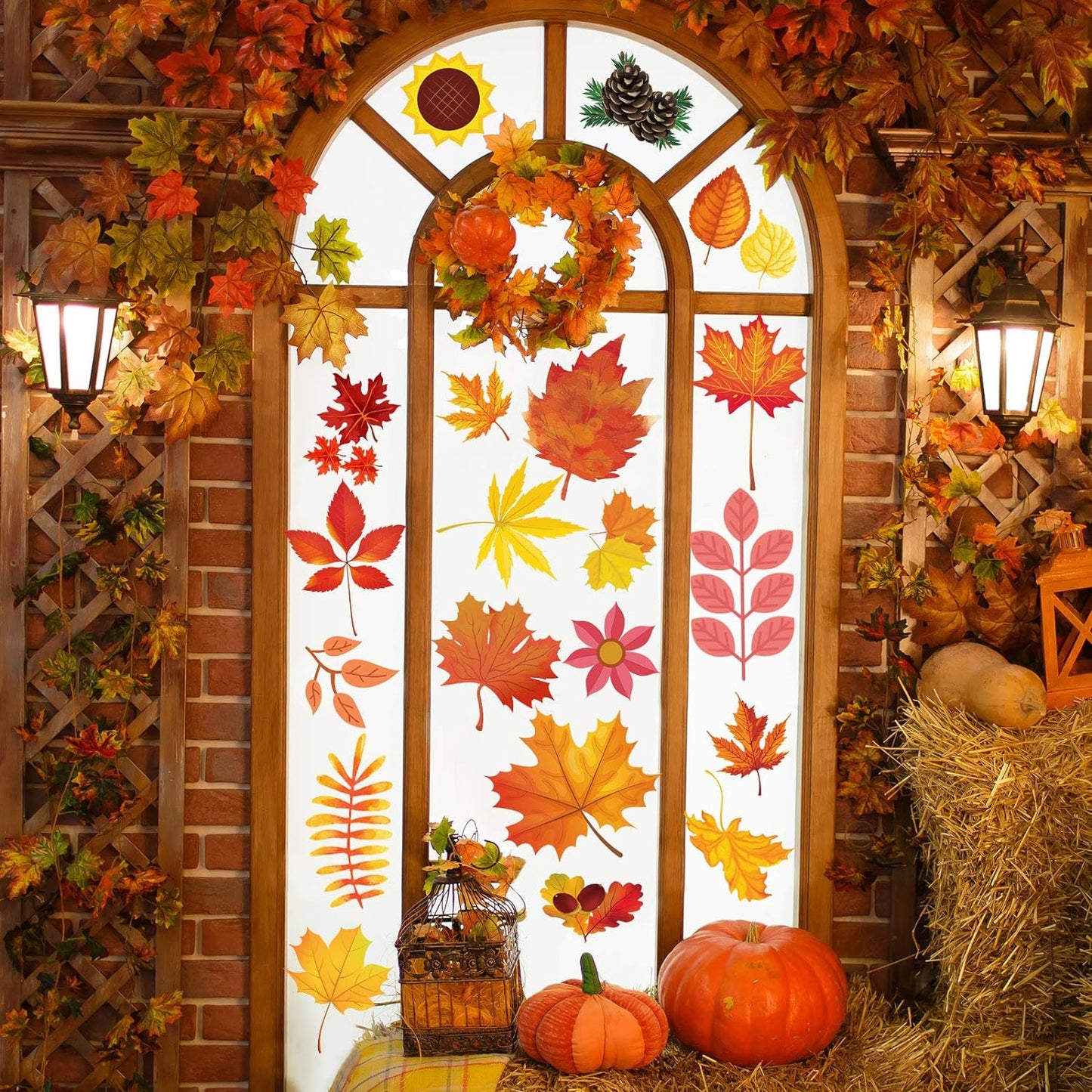 Fall Decorations Window Stickers Fall Window Clings, Thanksgiving Window Clings for Glass 324 PCS