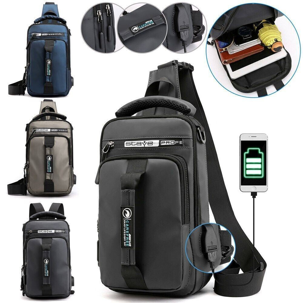 Crossbody Bag Anti-Theft Men'S Sling Crossbody Bag Chest Shoulder Messenger Backpack w/ USB Port