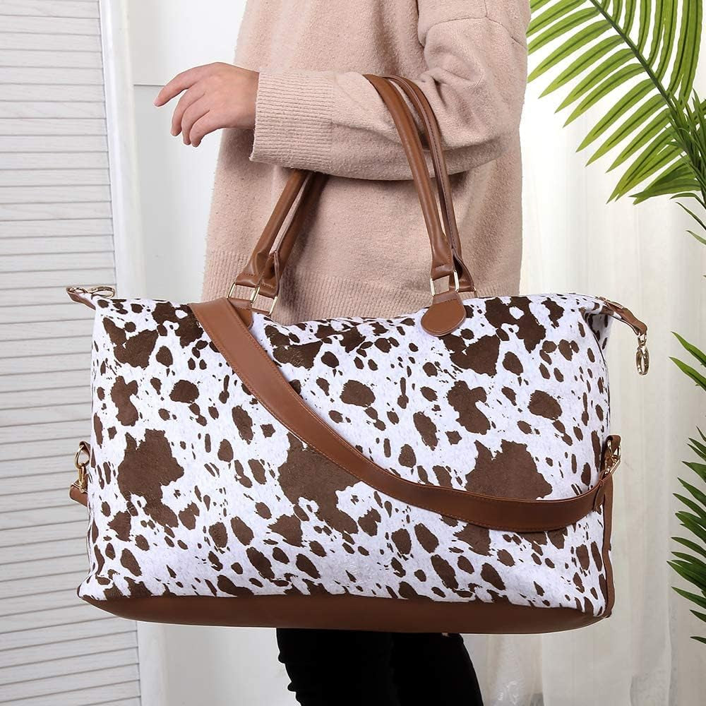 Cow Print Travel Duffle Bag Large Capacity Weekender Bag for Women