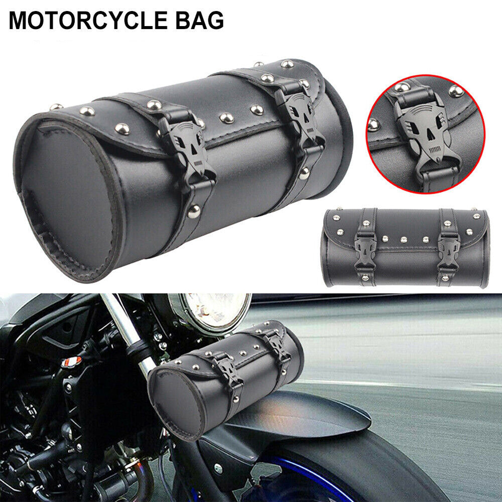 Tool Bag Saddlebag Storage Motorcycle Front Fork Pouch Luggage Handlebar Leather