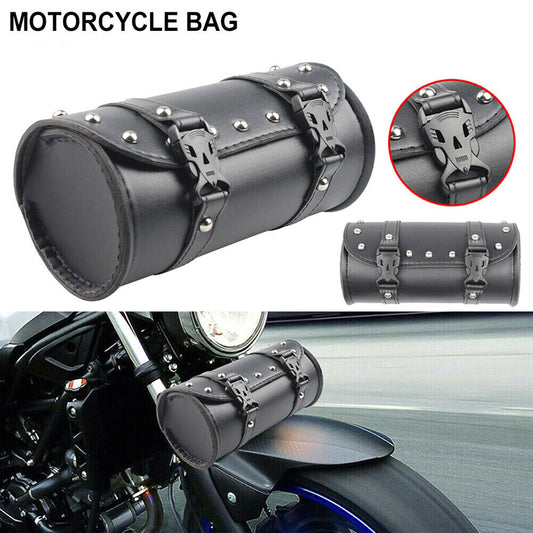 Tool Bag Saddlebag Storage Motorcycle Front Fork Pouch Luggage Handlebar Leather