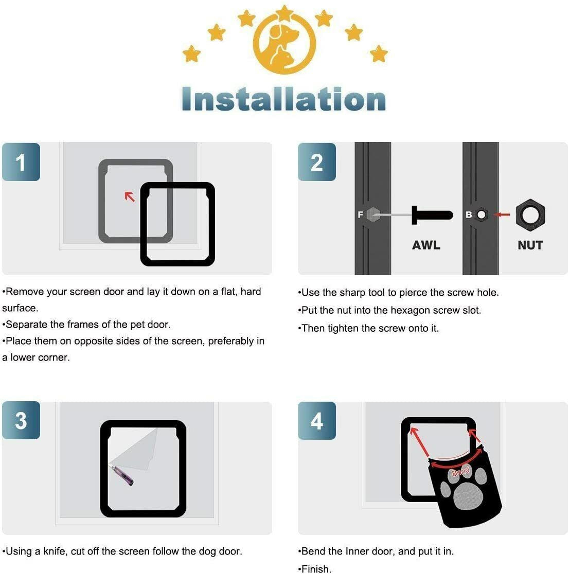 Cat Magnetic Flap Screen Door Pet Puppy Magnetic Lockable Entry Gate Frame