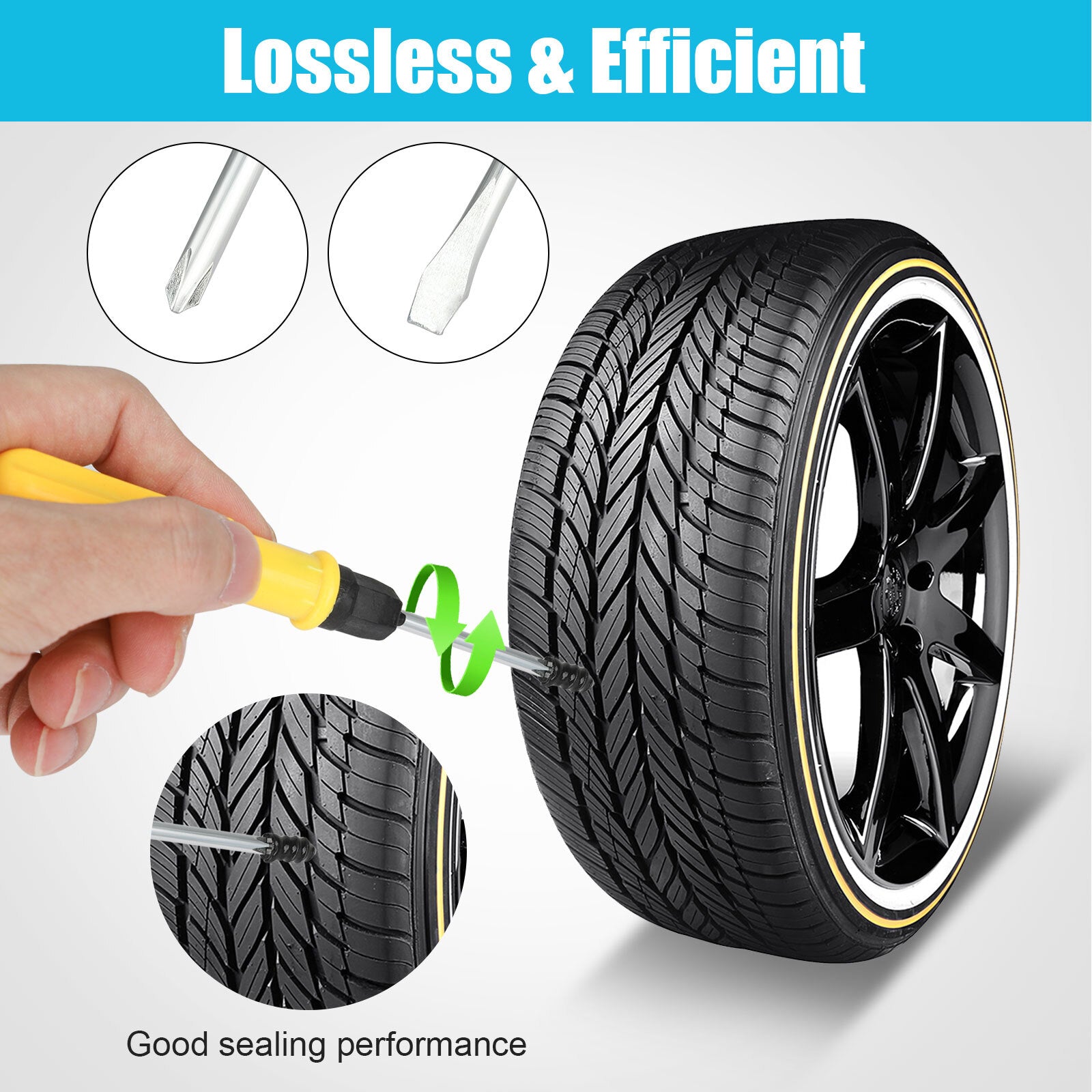 60PCS Car Vacuum Tire Repair Nail Rubber Screw Nails+ Screwdriver Tool Set W/Box
