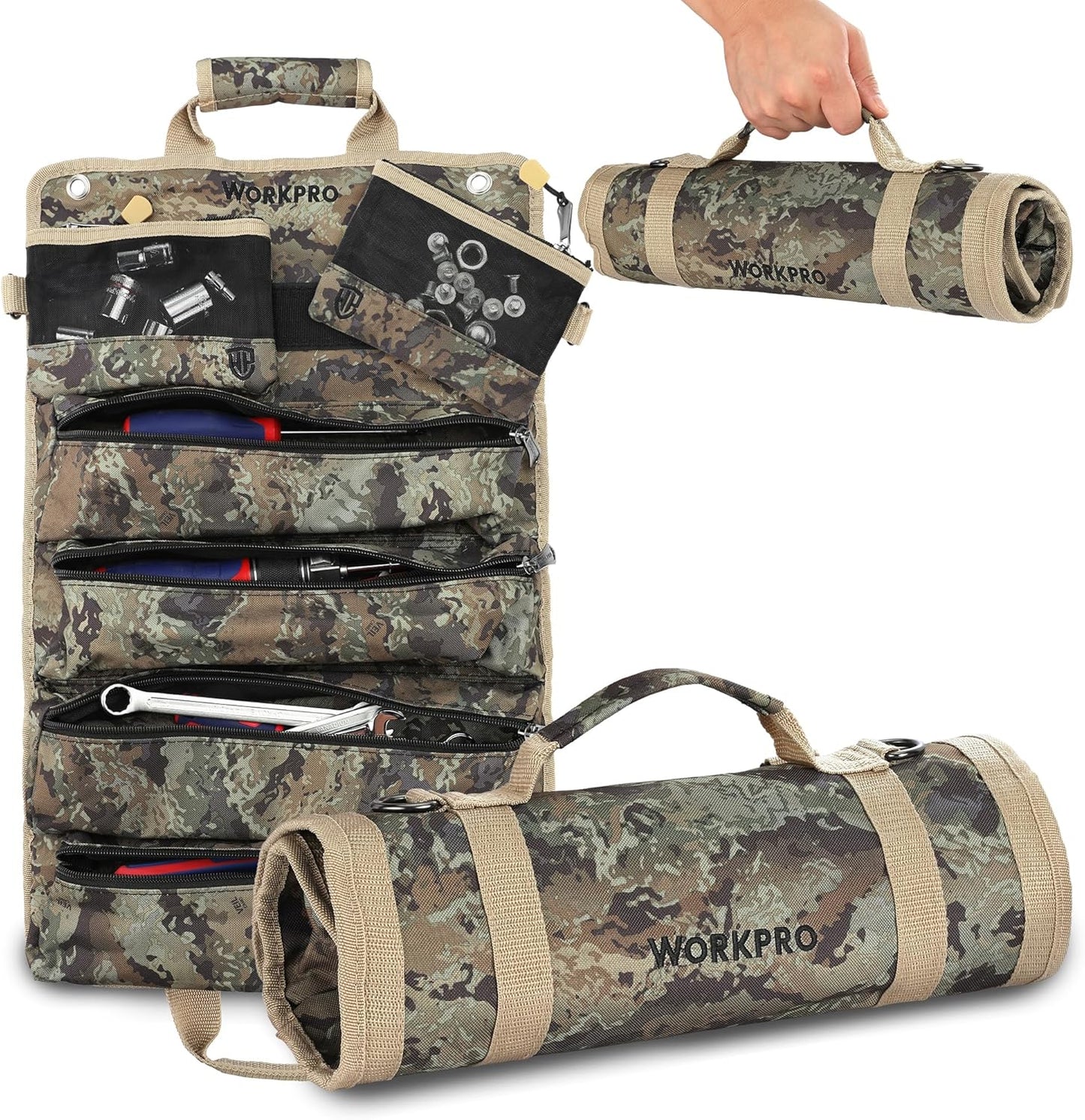 Heavy Duty Tool Bag Organizer with 6 Pockets Tool Roll Organizer for Mechanic, Electrician, Plumber and Carpenter,Camo