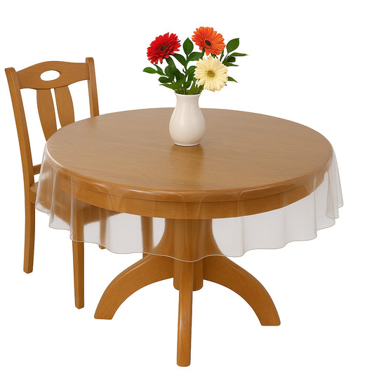 70" round Clear Tablecloth Protector – Heavy Duty Vinyl Cover with Hemmed Edge