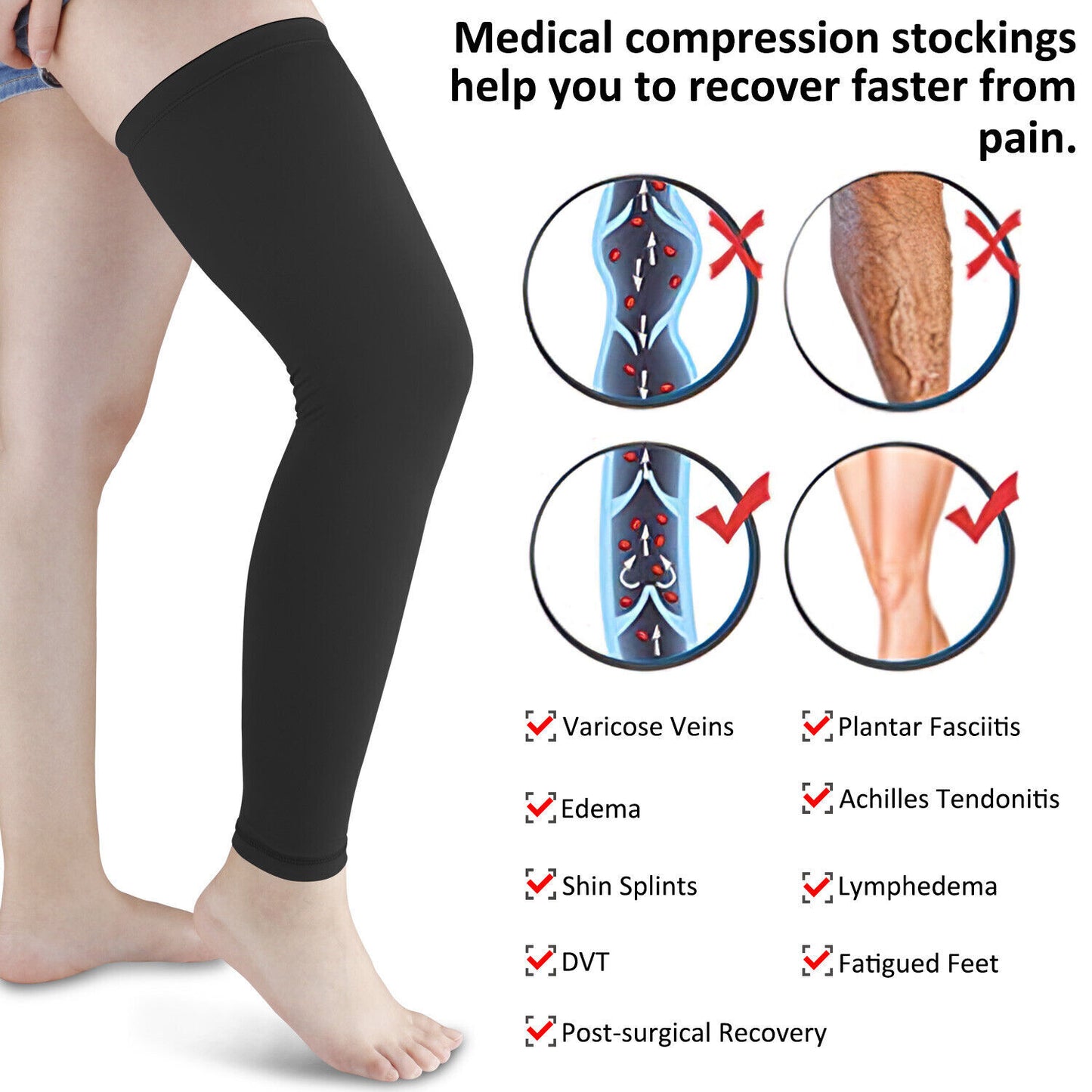 Leg Brace Knee Thigh High Compression Sleeve Socks Stockings 