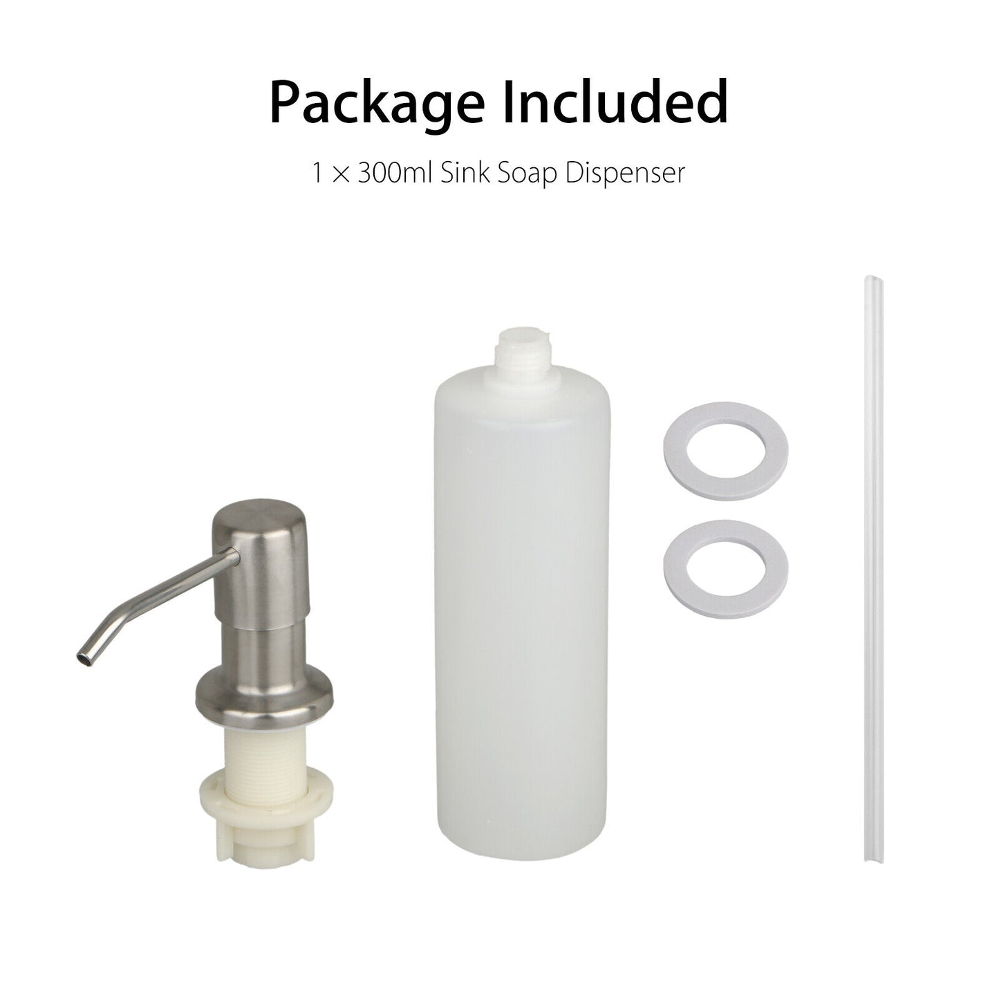 Stainless Steel Soap Dispenser Kitchen Sink Hands Bath Liquid Pump Bottle 300ML 