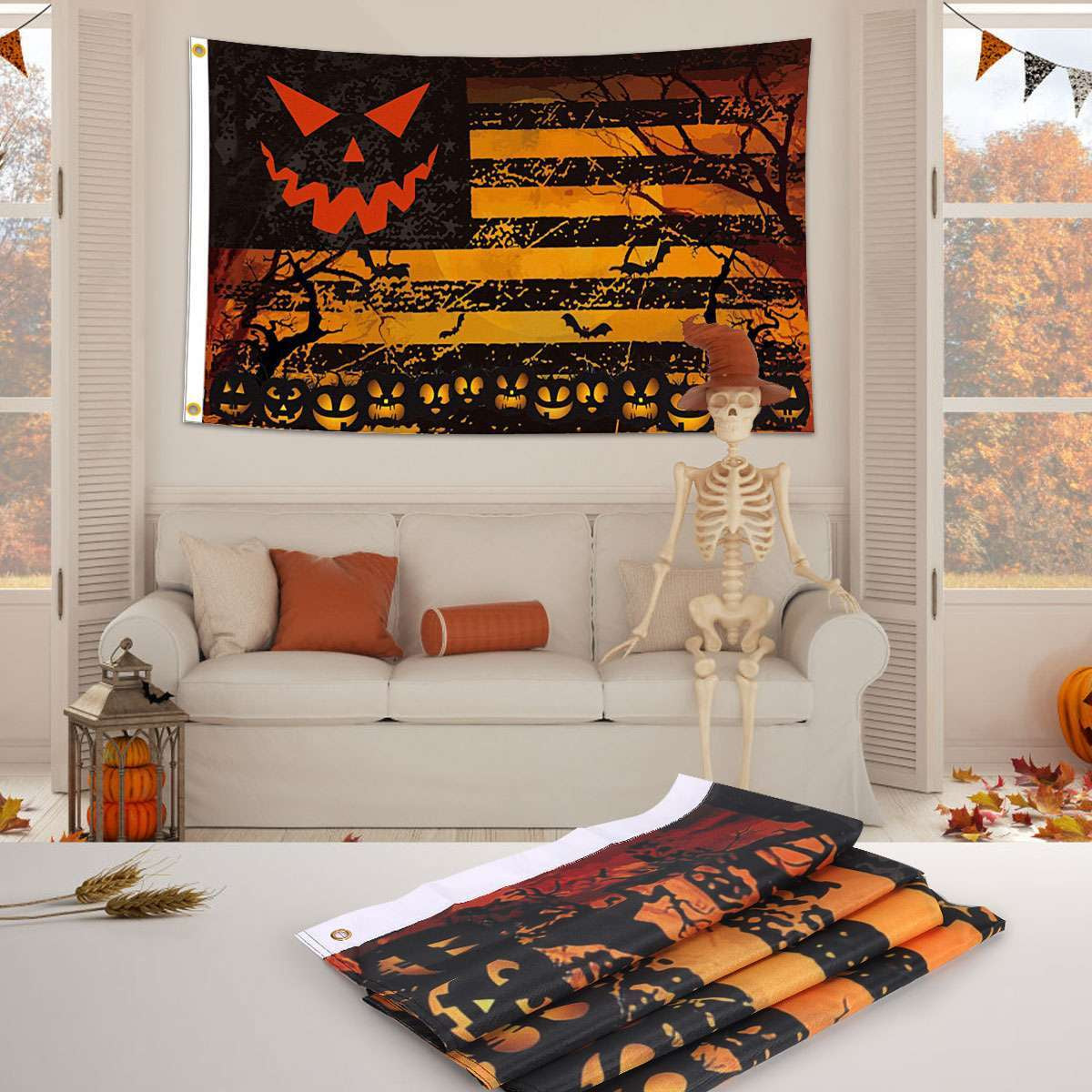 3X5 Ft Scary Halloween Flags American Pumpkin Flag, HALLOWEEN 3X5' FLAG BANNER