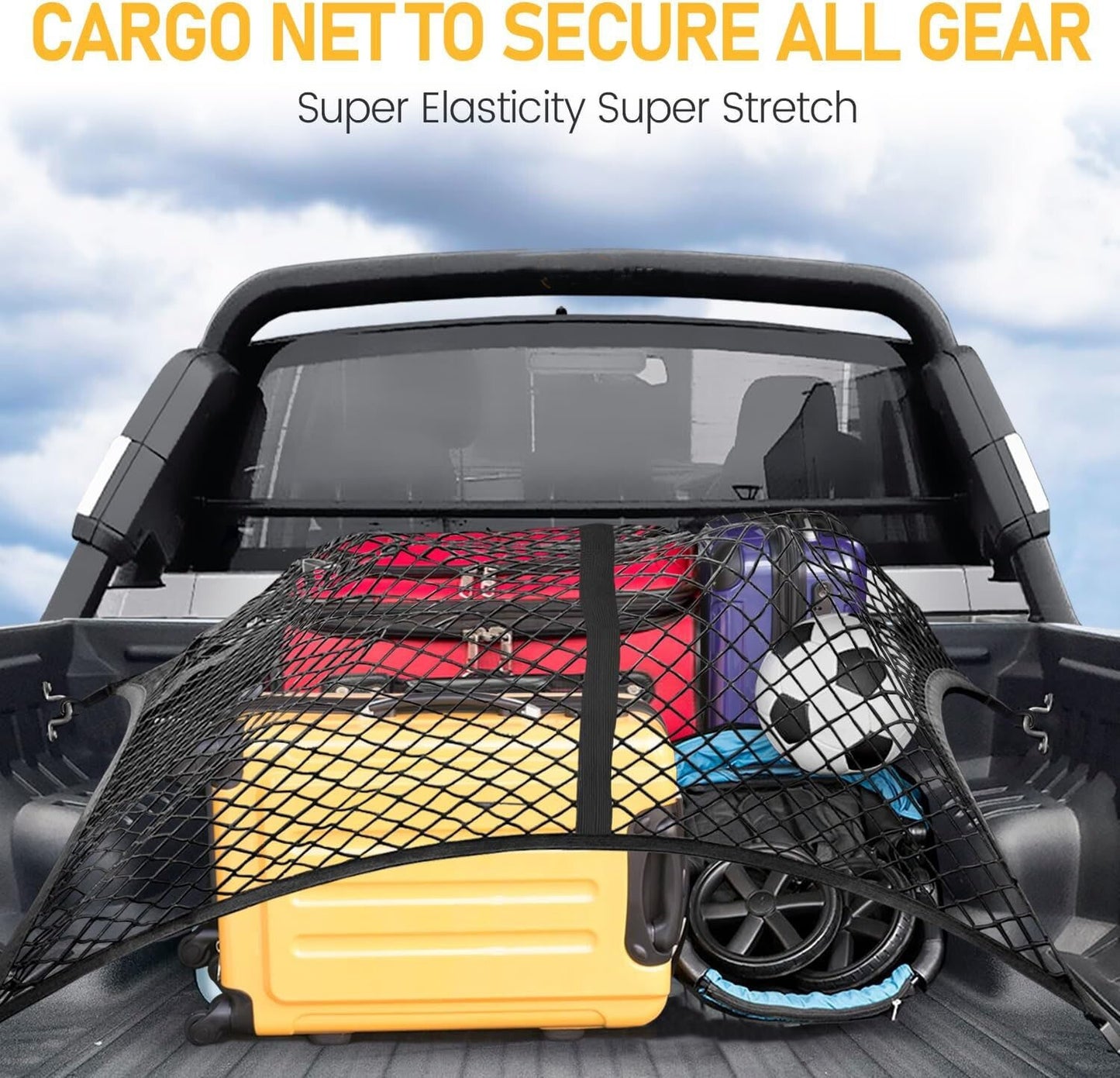 Cargo Net for Pickup Truck Bed Heavy Duty Net Mesh Organizer, 4'X4' to 7'X7'