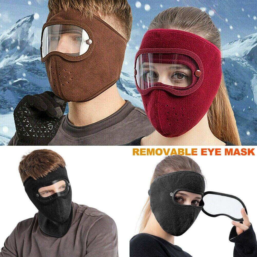 Fleece Warm Winter Balaclava Face Mask with Anti-Fog Goggles Windproof Skull Cap