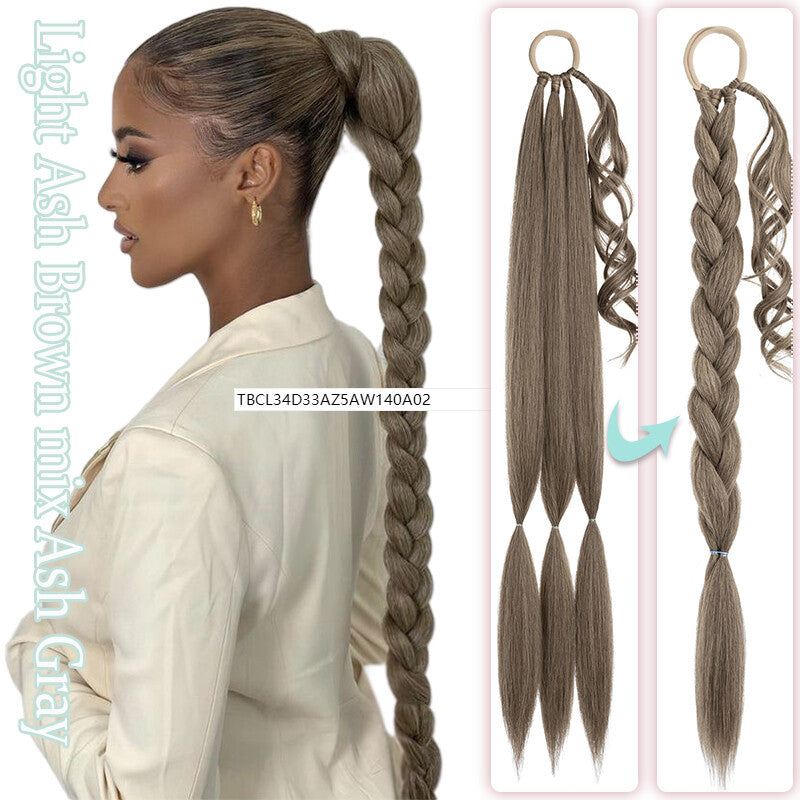 Natural as Human Braids Ponytail Wrap Bubble Thick Braiding Hair Extensions 34In