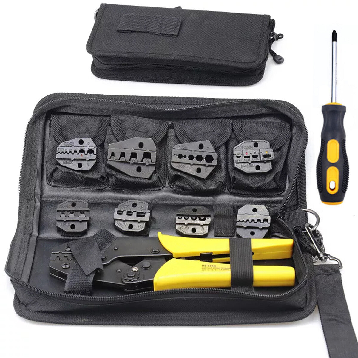 Ratcheting Crimping Tool Kit Cord End Terminals Wire Crimper Pliers 8Dies W/Case
