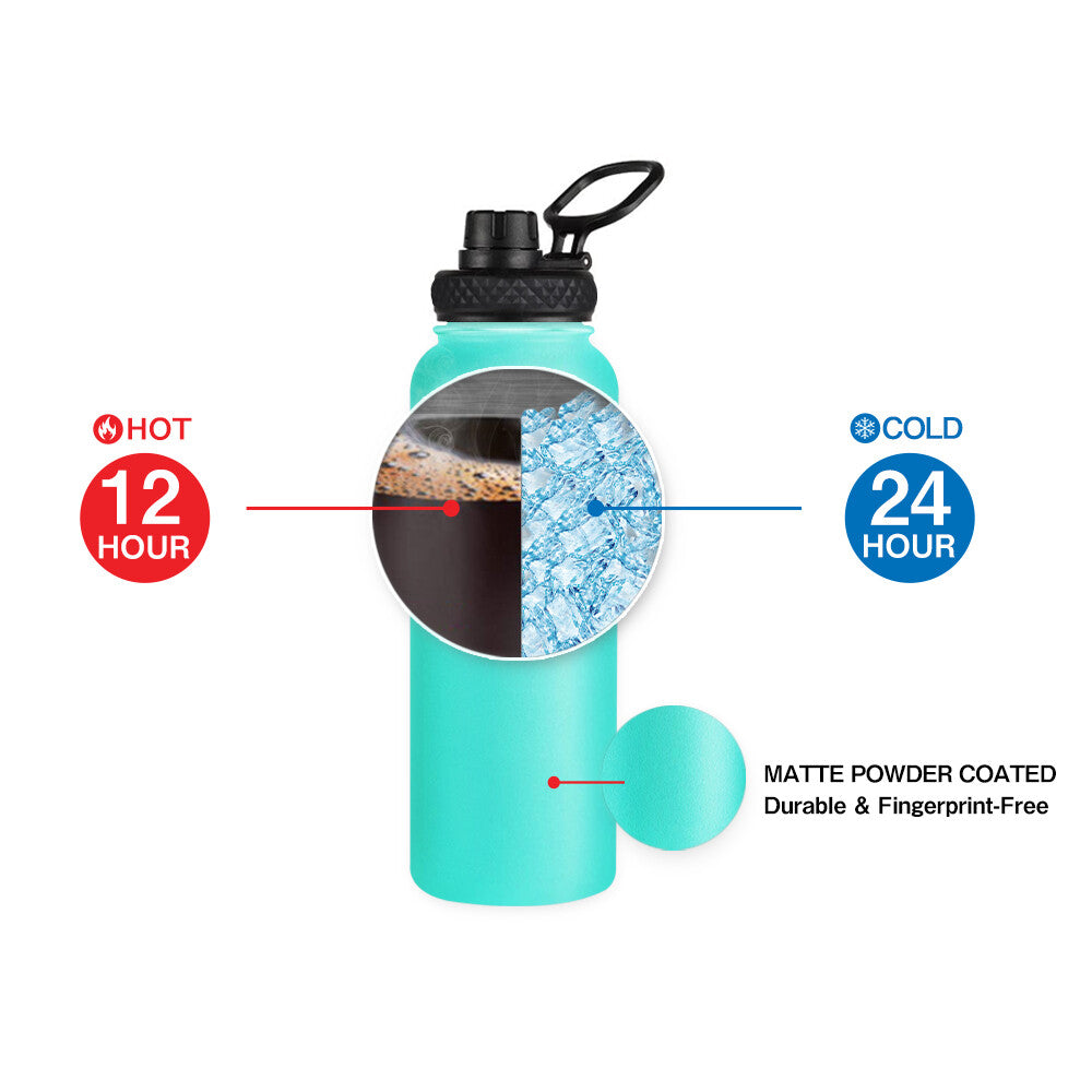 Water Bottle Stainless Steel Vacuum Double Wall Insulation Sport Wide Mouth 40 Oz 