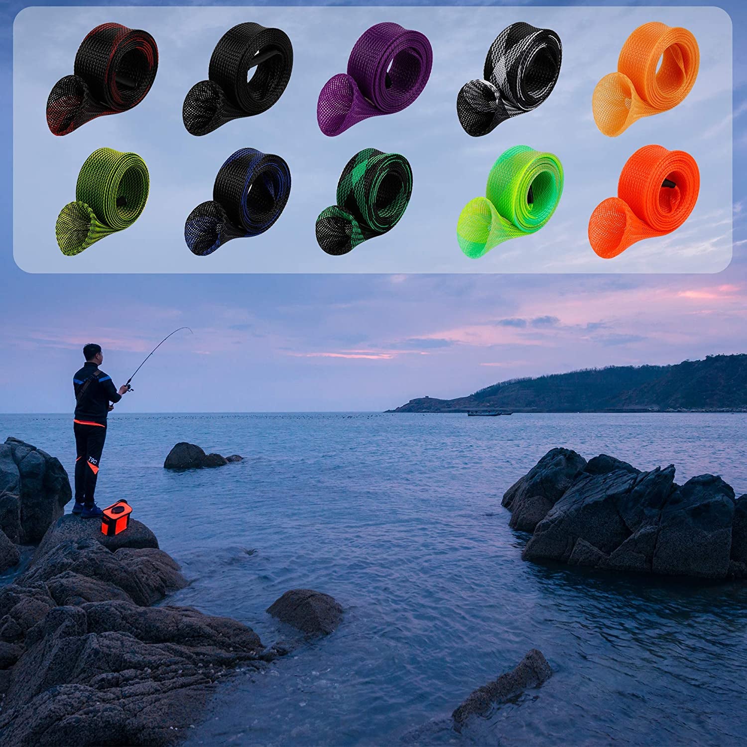 10Pcs Rod Sock Fishing Rod Sleeve Rod Cover Braided Mesh Rod Protector Pole Gloves Fishing Tools