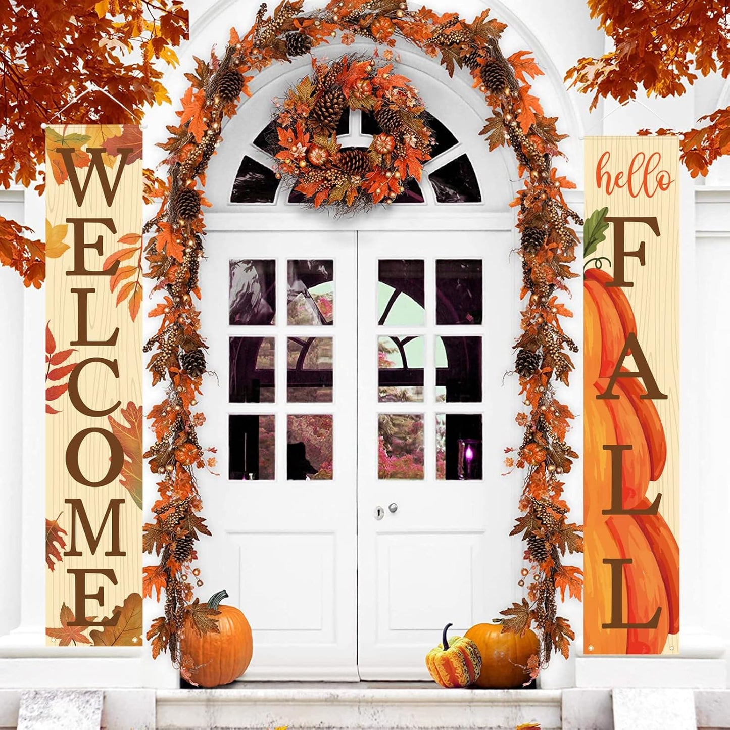 Fall Decor Fall Decorations for Home Welcome & Hello Fall Signs for Front Door Harvest Decoration 