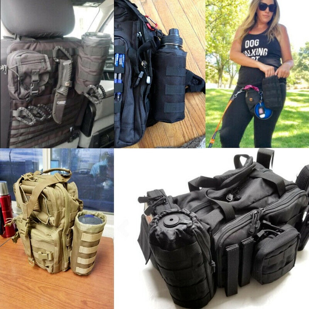 Molle Tactical Water Bottle Bag Pouch Kettle Holder Carrier Camping Hiking Bag