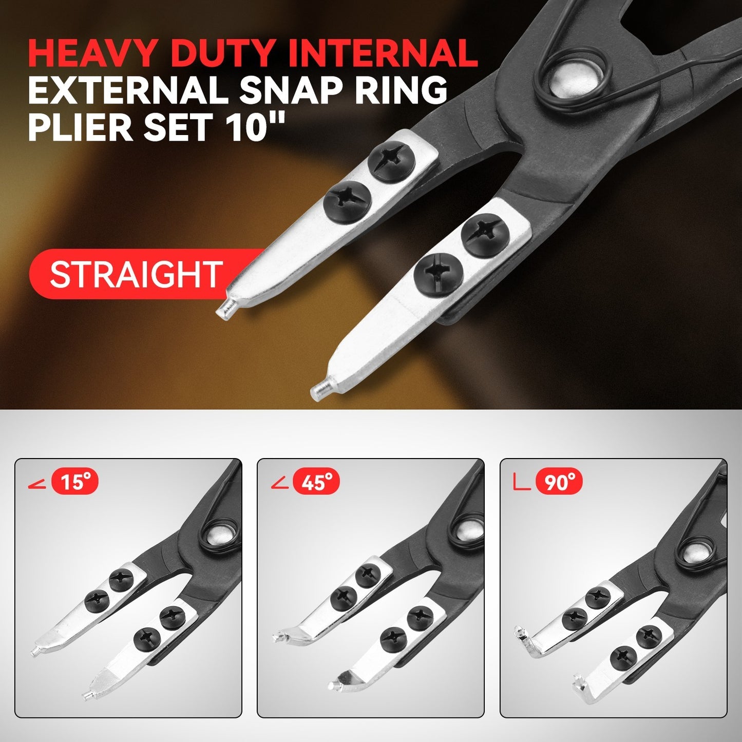 [2Pcs] 10" Circlip Plier Set Heavy Duty Internal External Snap Ring Pliers Kit