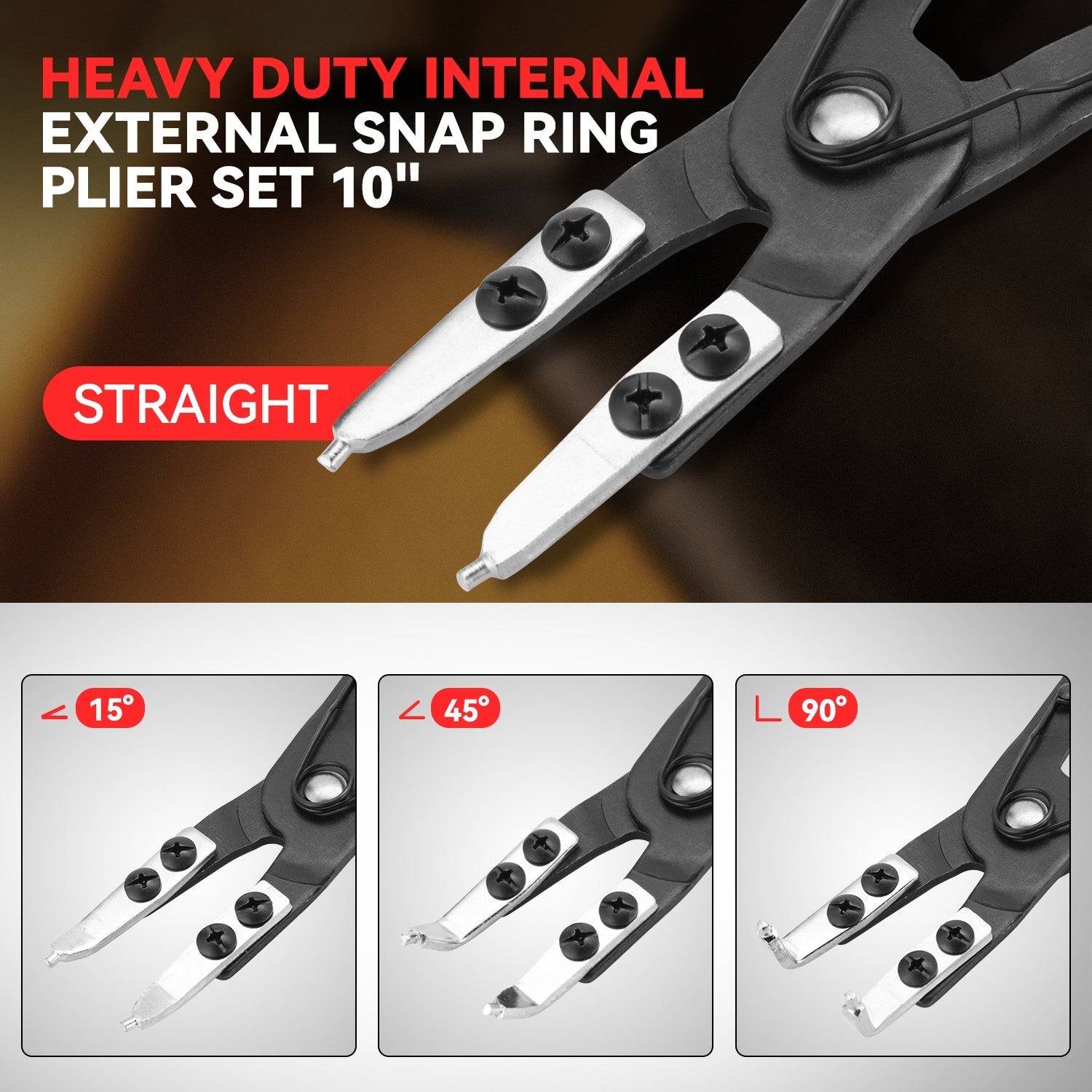 [2Pcs] 10" Circlip Plier Set Heavy Duty Internal External Snap Ring Pliers Kit