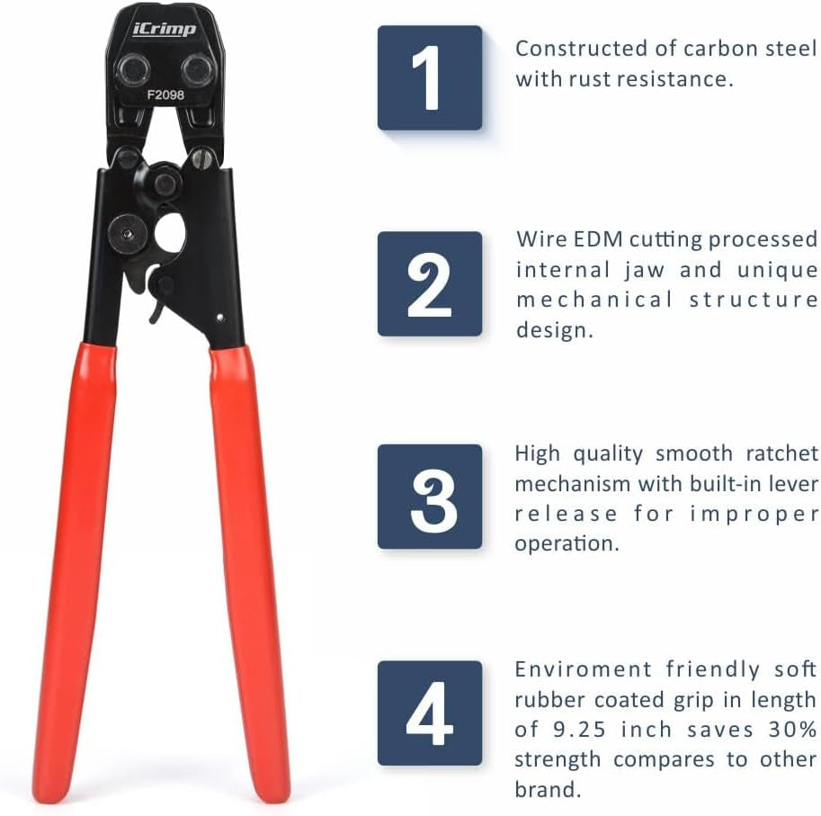 PEX Pipe Clamp Crimping Tool Kit Cinch Crimper Tool for Stainless Steel Clamps from 3/8-inch to 1-inch