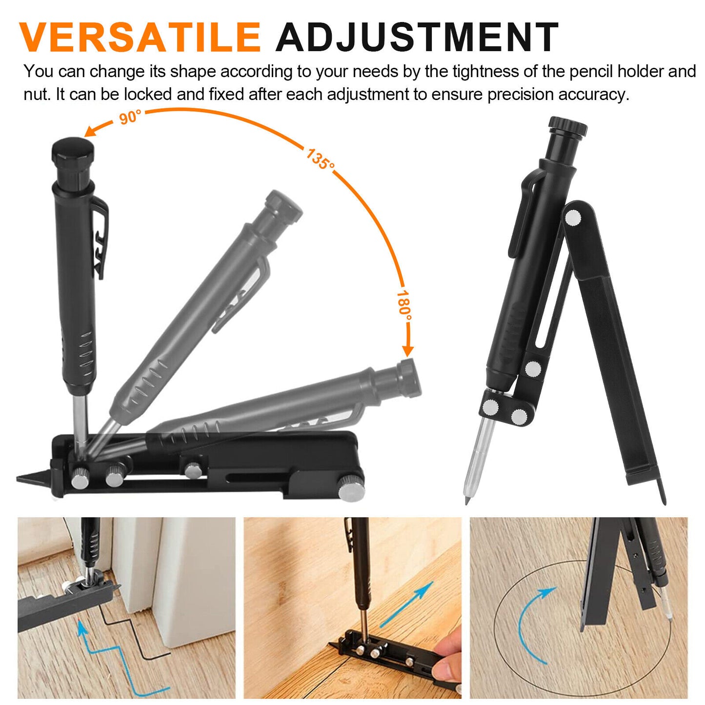 Multifunction Scribing Tool Adjustable Woodworking Measuring Construction Pencil