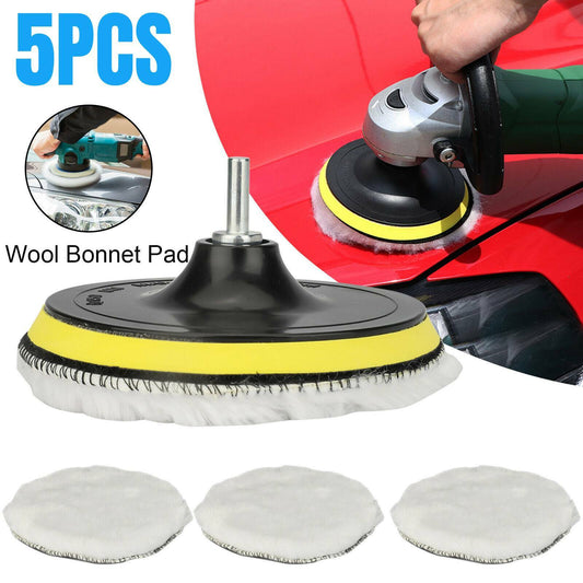 5X 6" Car Polishing Pads Buffing Wool Wheel Mop Kit Bonnet Buffer Pad Polisher