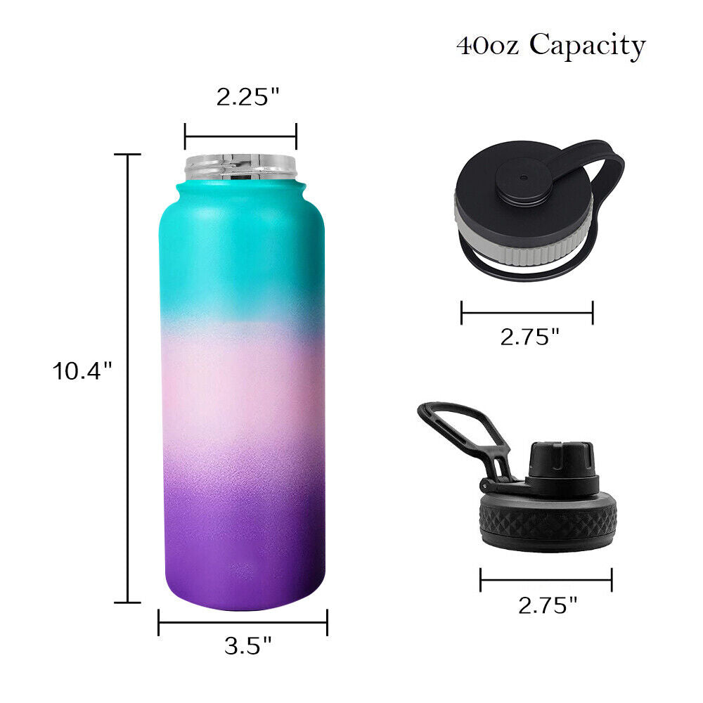 Water Bottle Stainless Steel Vacuum Double Wall Insulation Sport Wide Mouth 40 Oz 