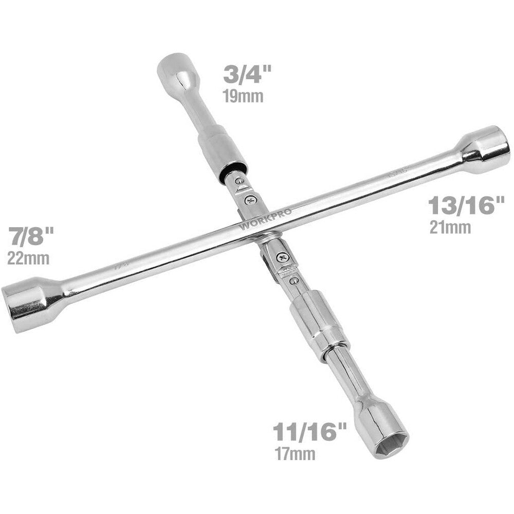14-Inch Folding Lug Wrench Iron Compact 4-Way Cross Wheel Brace Wrench