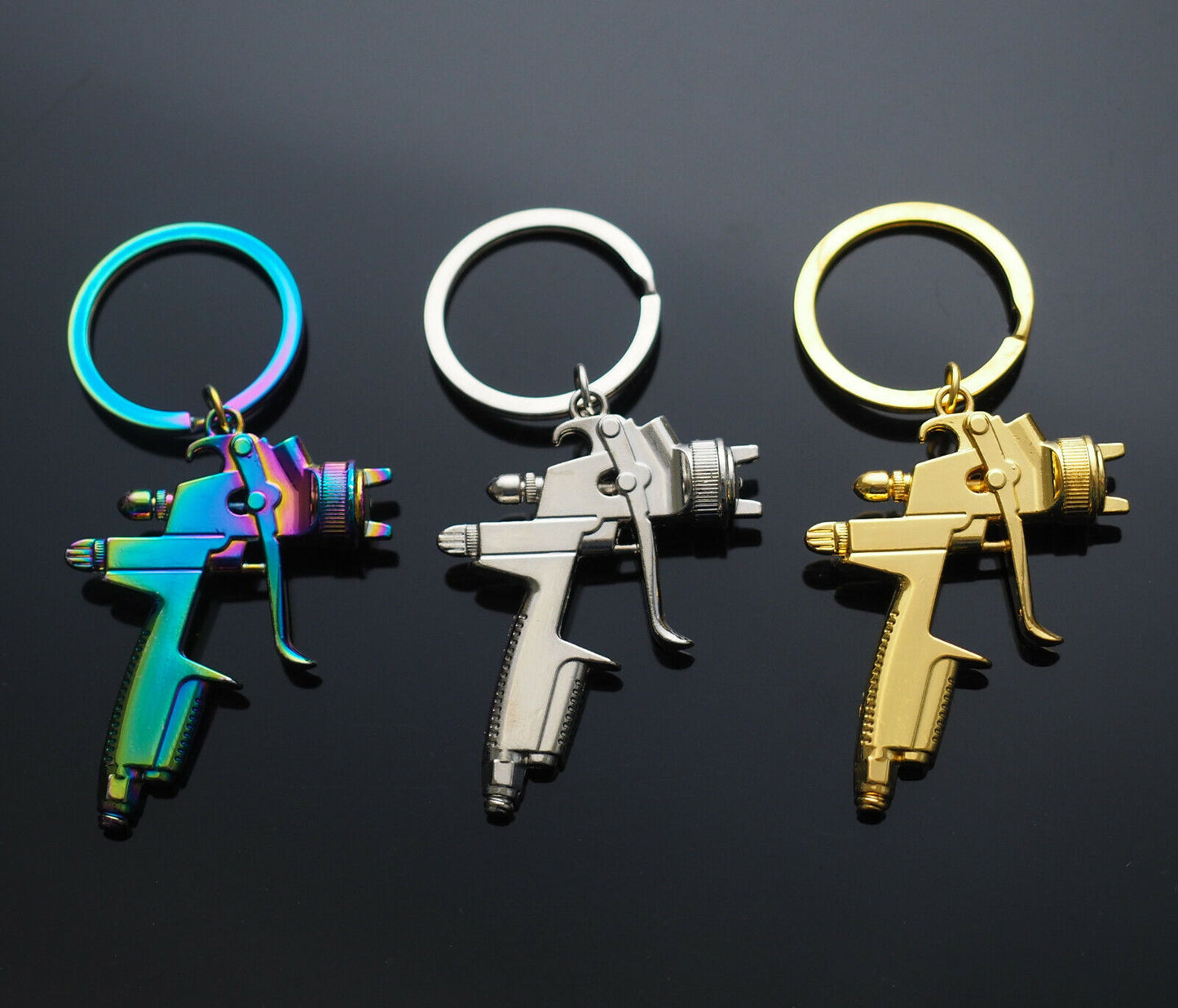 3 Pack - Spray Paint Key Chain Ring Pendant Keychain - Rainbow Silver & Gold
