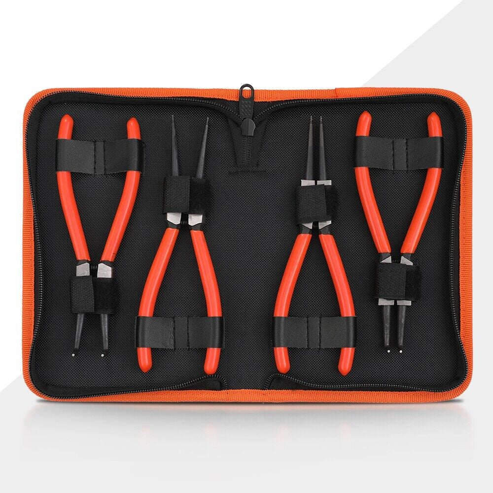 4 Pc Heavy Duty 7" Circlip Plier Snap Ring Pliers External Internal Kit W/ Pouch