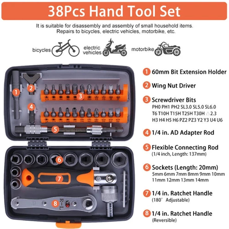 38Pcs Mini Mechanics Tool Set Socket Ratchet Screwdriver Wrench Repair Tool Kit