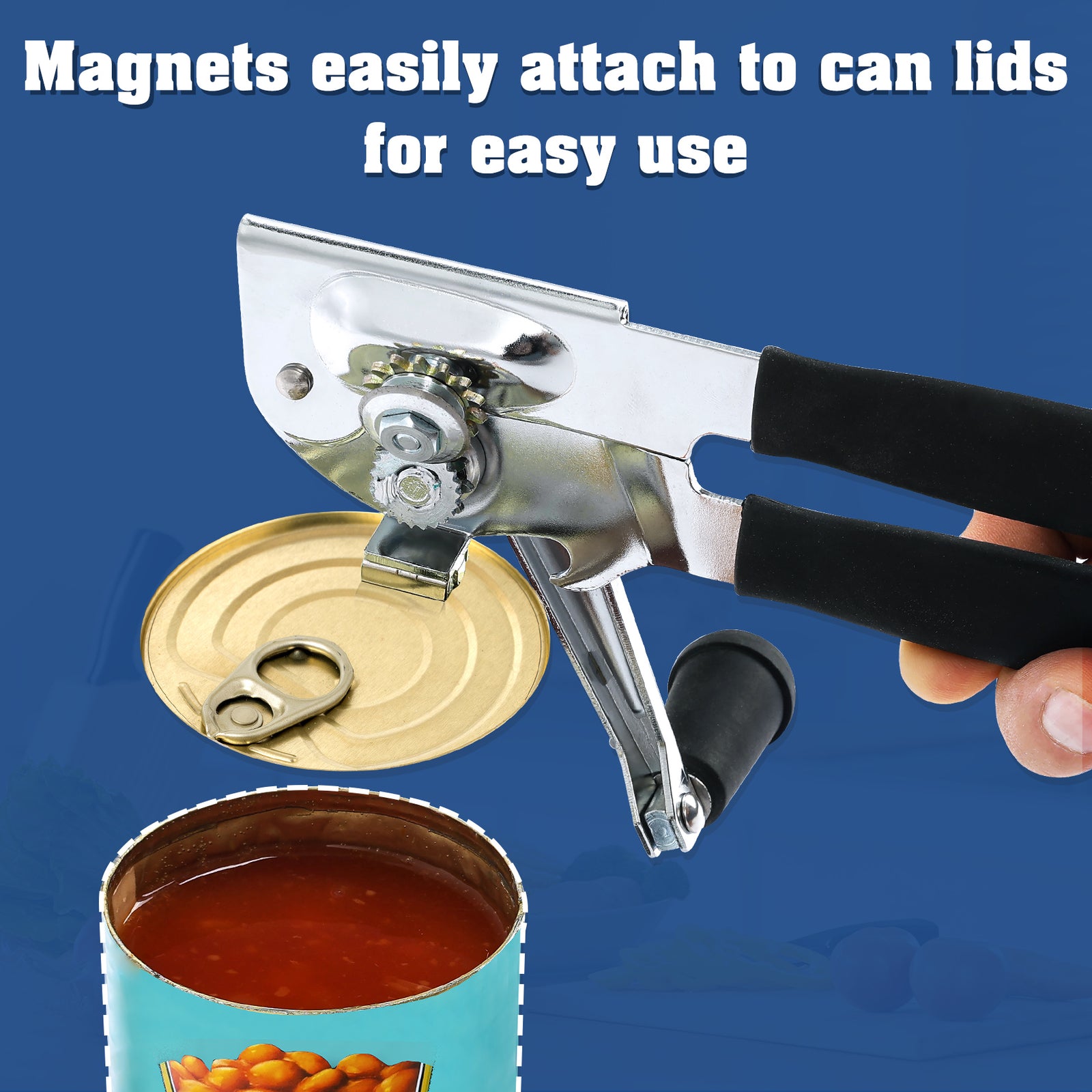 Commercial Can Opener Stainless Easy Crank W/ Magnet Heavy Duty Ergonomic Design