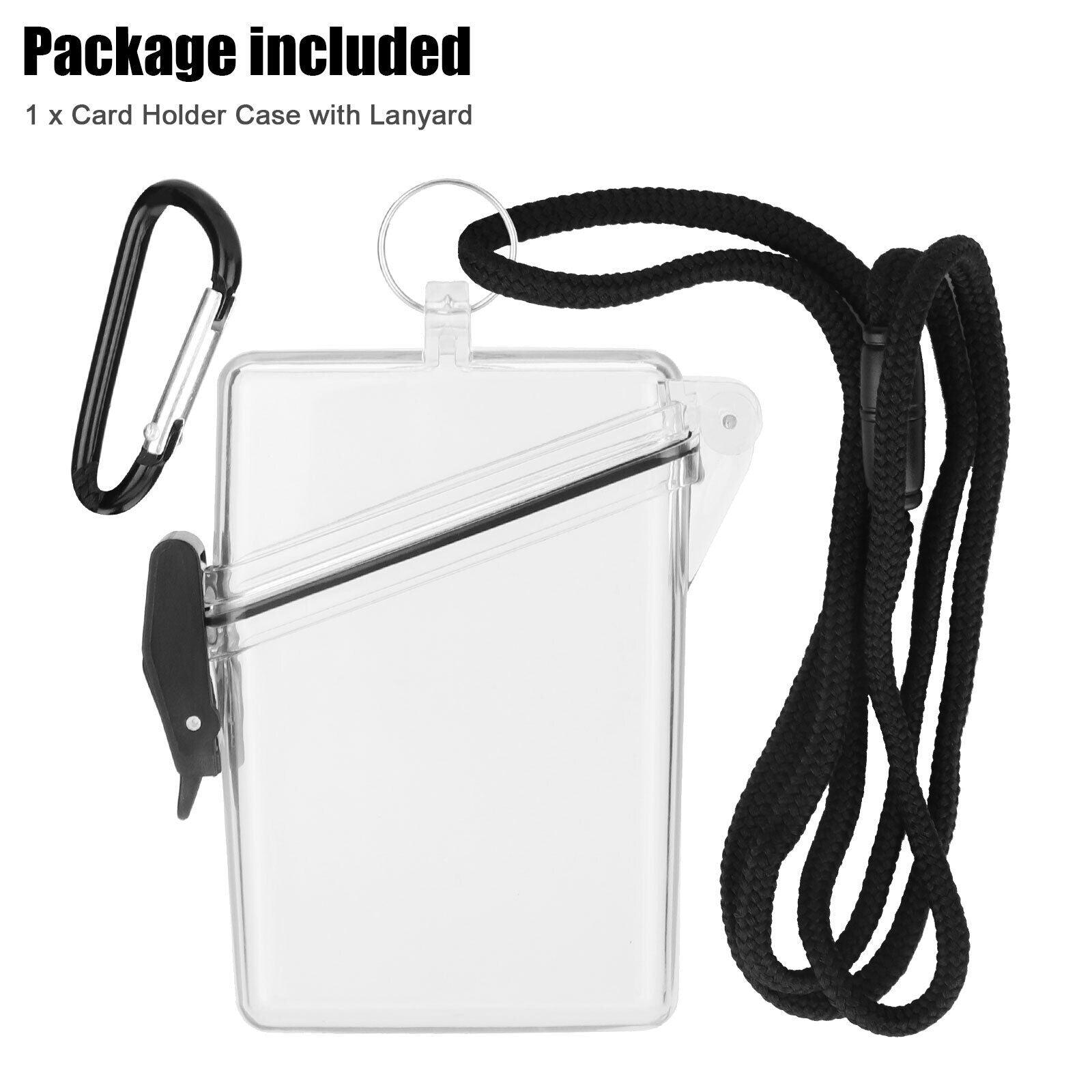 Waterproof ID Badge Holder Case, Clear Hard Plastic Card Protector with Lanyard