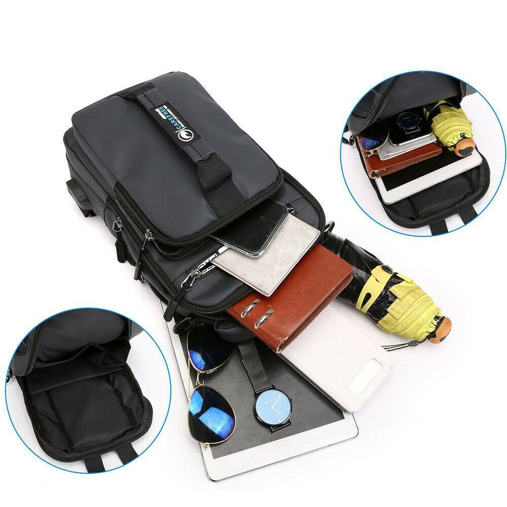 Crossbody Bag Anti-Theft Men'S Sling Crossbody Bag Chest Shoulder Messenger Backpack w/ USB Port