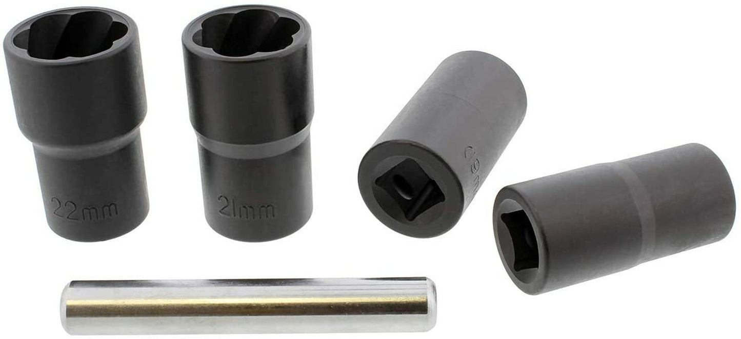 5Pcs Twist Socket 1/2” Drive for Wheel Lug Nut Damaged Removal and Extractor