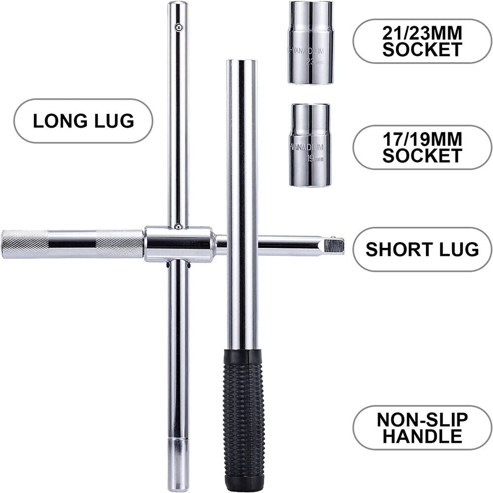23" Universal Extended Lug Wrench, 4 Way Tire Iron Nut Wrench Set W/Socket