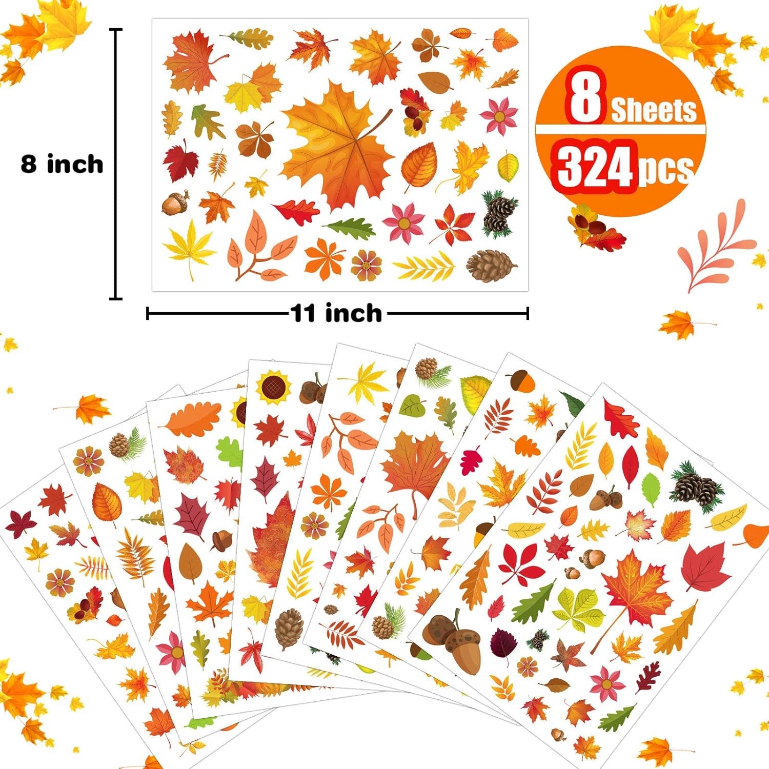 Fall Decorations Window Stickers Fall Window Clings, Thanksgiving Window Clings for Glass 324 PCS