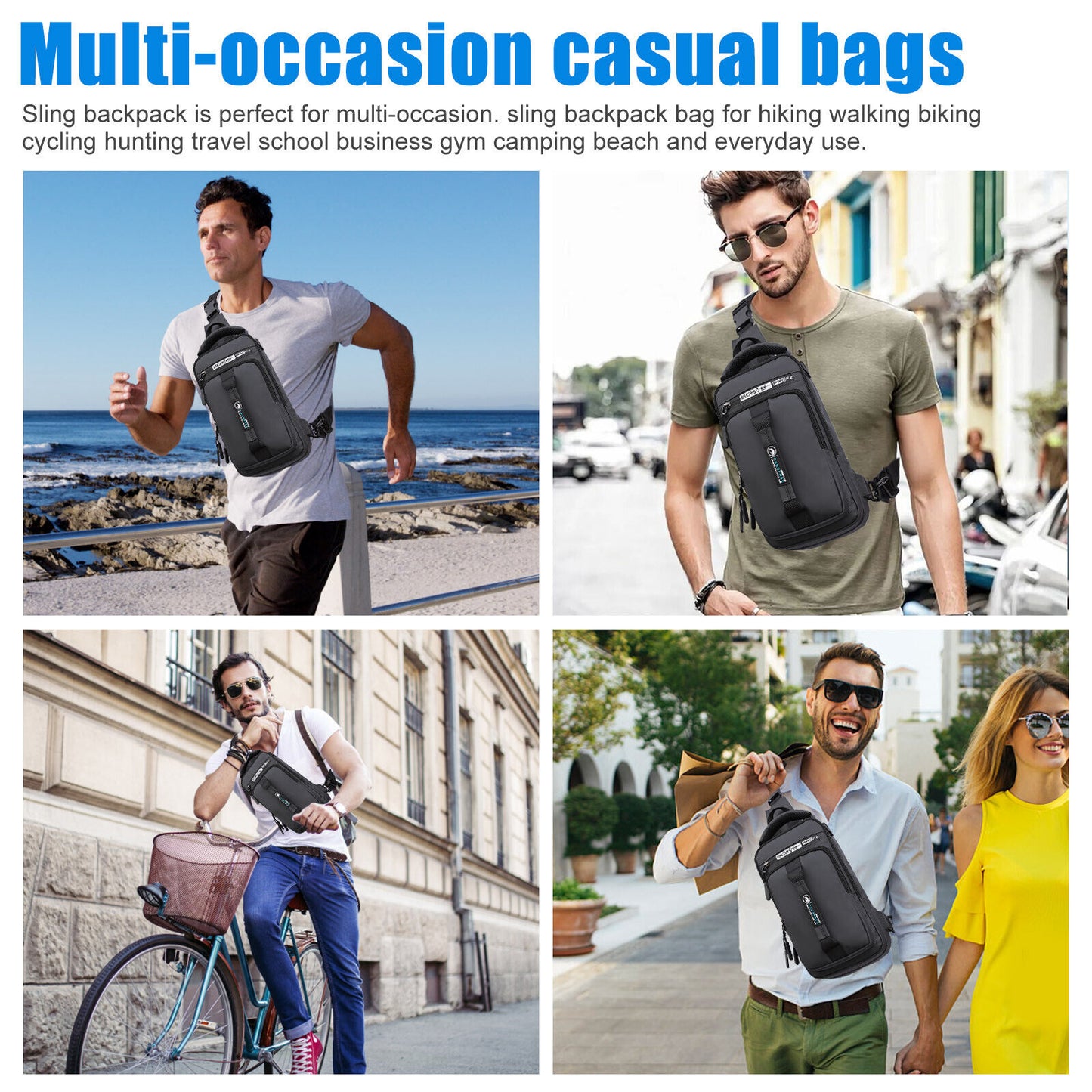 Anti-Theft Men'S Sling Crossbody Bag Chest Shoulder Messenger Backpack USB Port