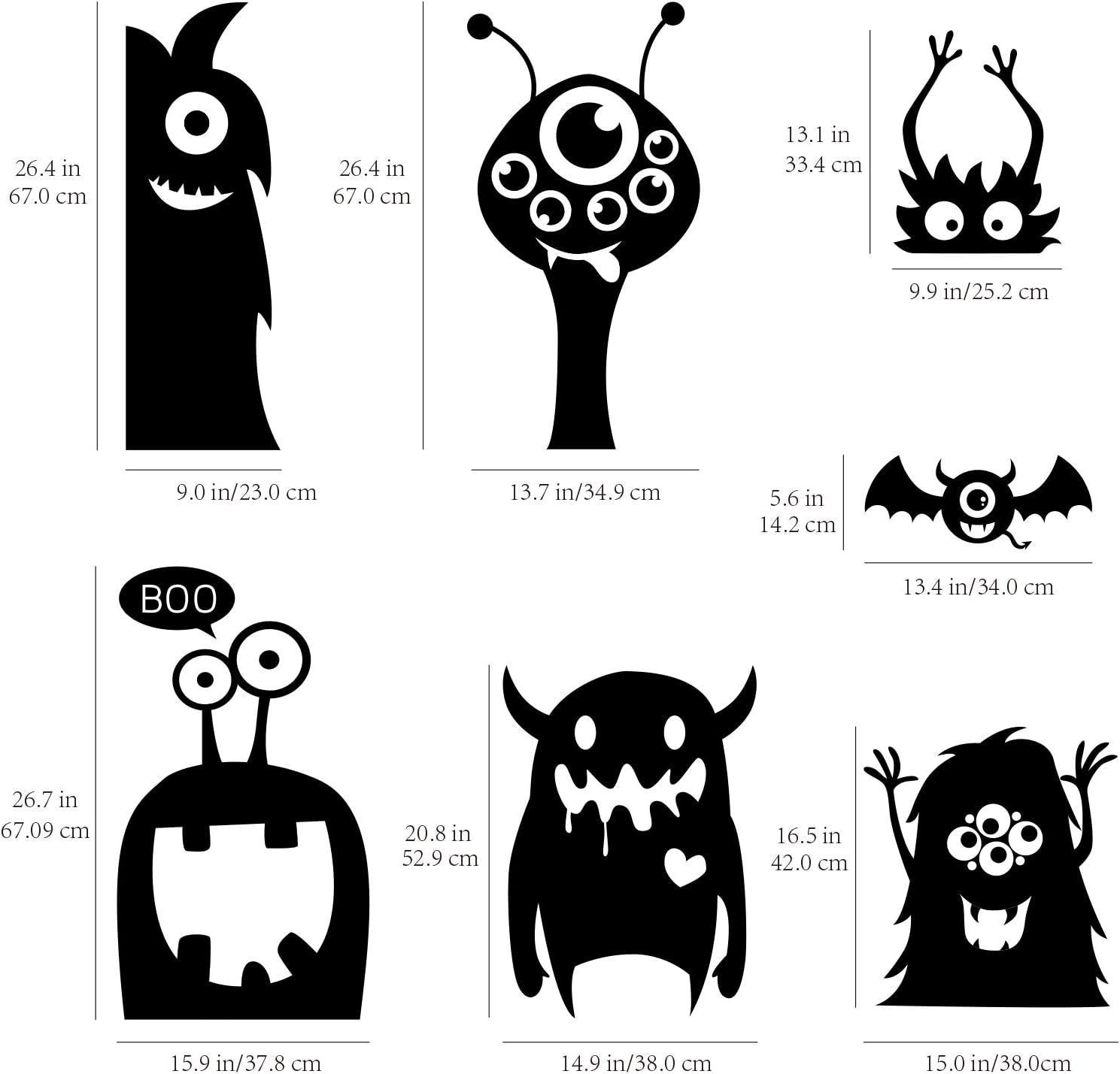 10PCS Giant Halloween Window Clings Novelty Cute Wiggly Monster Window Decal Stickers for Halloween Decoration Supply