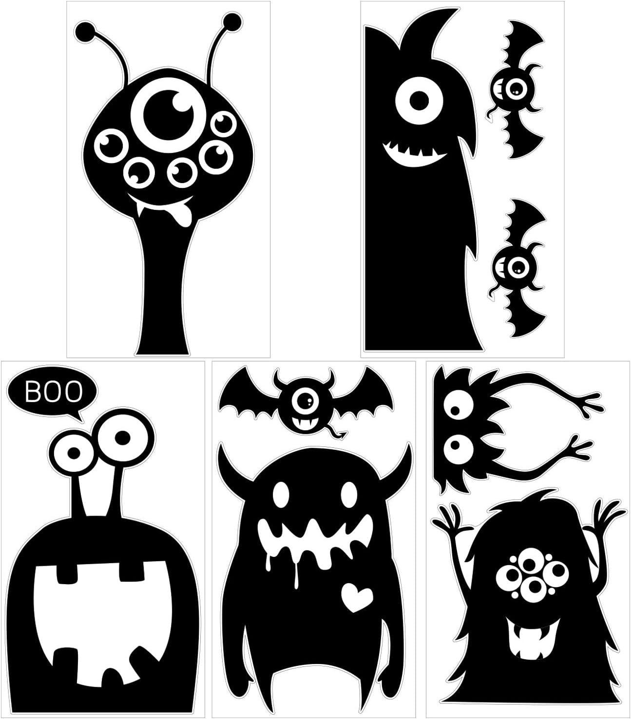 10PCS Giant Halloween Window Clings Novelty Cute Wiggly Monster Window Decal Stickers for Halloween Decoration Supply